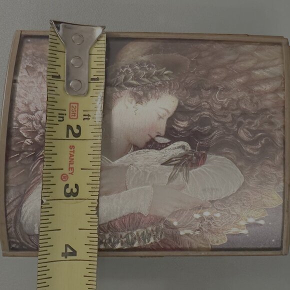 Vintage Trinket Jewelry Box - Metal & Glass - Angel with Dove - Enesco Brand - Picture 11 of 12